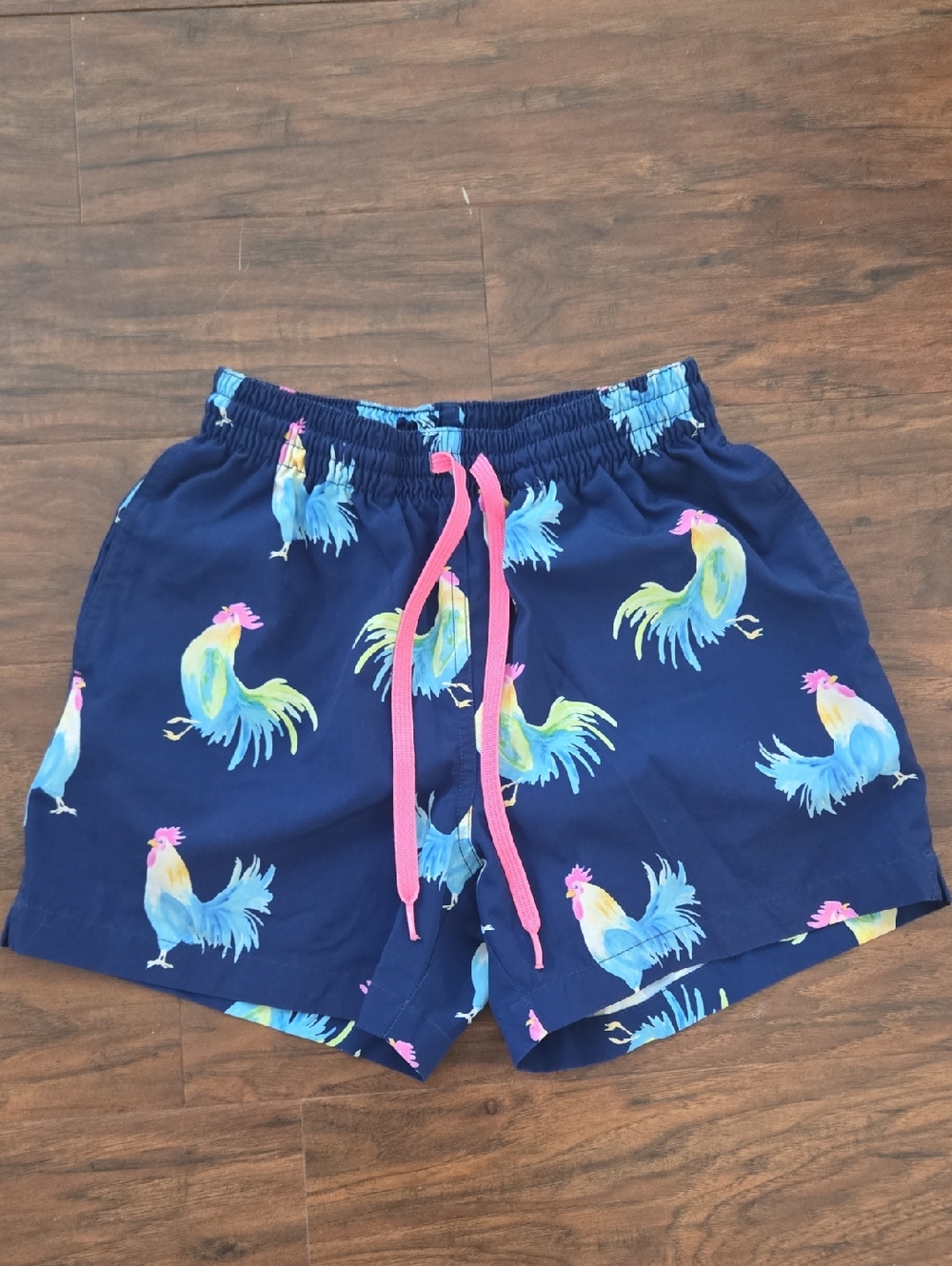 Chubbies Navy Blue Floral Swim Trunks with Pink Drawstring